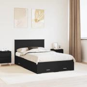 vidaXL Sängram med huvudgavel Svart 135 x 190 cm Konstruerat trä