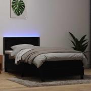 vidaXL Resårsäng med madrass och LED svart 90x210 cm sammet
