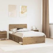 vidaXL Sängram med huvudgavel Artisan Ek 135 x 190 cm Massiv furu