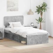 vidaXL Sängram med huvudgavel Betonggrå 90 x 190 cm Massiv furu