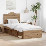 vidaXL Sängram med huvudgavel Artisan Ek 100 x 200 cm Massiv furu