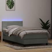 vidaXL Resårsäng med madrass och LED ljusgrå 90x210 cm sammet