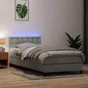 vidaXL Resårsäng med madrass och LED ljusgrå 90x210 cm sammet