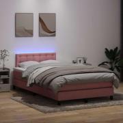 vidaXL Resårsäng med madrass och LED rosa 120x220 cm sammet