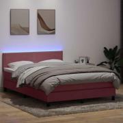 vidaXL Resårsäng med madrass och LED rosa 160x210 cm sammet