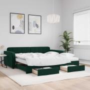 vidaXL Dagbädd utdragbar med lådor mörkgrön 100x200 cm sammet