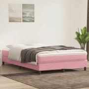 vidaXL Ramsäng med madrass rosa 160x210 cm sammet