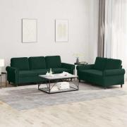 vidaXL Soffgrupp med dynor 2 delar mörkgrön sammet