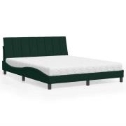 vidaXL Bed with Mattress "Hanko" Dark Green 160x200 cm Velvet