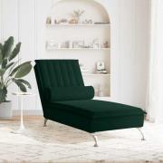 vidaXL Massageschäslong med bolster mörkgrön sammet