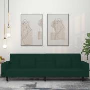 vidaXL Bäddsoffa 2-sits med två kuddar mörkgrön sammet