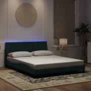 vidaXL Bed Frame with LED without Mattress "Hanko" Dark Green 160x200 ...