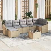 vidaXL Trädgårdsoffset med kudde 8 pcs Beige och Ljusgrå konstrotting
