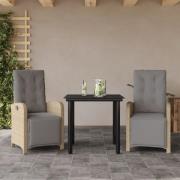 vidaXL Bistrogrupp med dynor 3 delar beige konstrotting