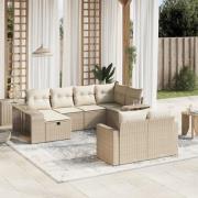 vidaXL Soffgrupp för trädgård med dynor 10 delar beige konstrotting