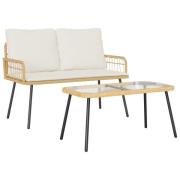 vidaXL Trädgårdsmöbelset med kudde 2 pcs Naturfärg konstrotting