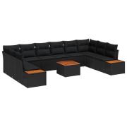 vidaXL Trädgårdsoffset med kudde 11 pcs Svart Poly rattan