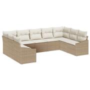 vidaXL Trädgårdsoffset 9 pcs Beige och gräddfärgad konstrotting