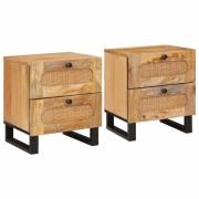 vidaXL Nattduksbord 2 pcs Naturfärg 40 x 33 x 46 cm Massivt mangoträ