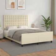 vidaXL Sängram med huvudgavel gräddvit 140x190 cm konstläder