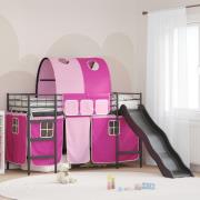 vidaXL Barns loftsängram Svart och Rosa 75 x 190 cm Metall