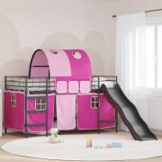 vidaXL Barns loftsängram Svart och Rosa 107 x 200 cm Metall