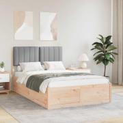 vidaXL Sängram med Klädd Huvudgavel Ljusgrå 120 x 200 cm Massiv furu