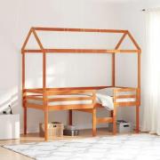 vidaXL Hög säng med tak vaxad brun 75x190 cm massiv furu
