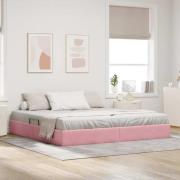 vidaXL Förvaringssäng med huvudgavel Rosa 200 x 200 cm Sammet