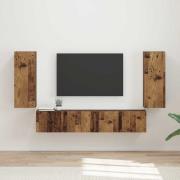 vidaXL TV väggskåp set Väggmonterad 4 pcs Gammalt trä Konstruerat trä