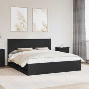 vidaXL Sängram med låda med huvudgavel Svart 180 x 200 cm Ingenjörsträ