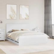 vidaXL Sängram med låda med huvudgavel Vit 160 x 200 cm Ingenjörsträ