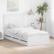 vidaXL Sängram med låda med huvudgavel Vit 90 x 200 cm Ingenjörsträ