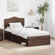 vidaXL Sängram med huvudgavel Brun Ek 75 x 190 cm Massiv furu