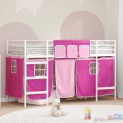 vidaXL Barns LOFT SÄNG RAM med Gardiner Vit och Rosa 90 x 190 cm