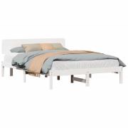 vidaXL Sängram med huvudgavel Vit 140 x 200 cm Massiv furu