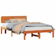 vidaXL Sängram med huvudgavel Vaxbrun 120 x 200 cm Massiv furu
