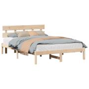 vidaXL Sängram med huvudgavel Brun 160 x 200 cm Massivt tallträ