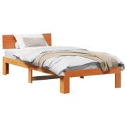 vidaXL Sängram med huvudgavel Vaxbrun 90 x 200 cm Massiv furu