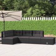 vidaXL Loungegrupp med dynor 5 delar konstrotting svart