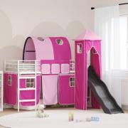 vidaXL Barns loft sängram Vit och Rosa 75 x 190 cm Metall