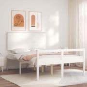 vidaXL Sängram med sänggavel vit 140x200 cm massivt trä