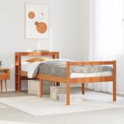 vidaXL Sängram med huvudgavel vaxbrun 75x190 cm massiv furu