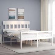 vidaXL Sängram med sänggavel vit 160x200 cm massivt trä