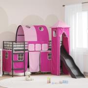 vidaXL Barns loft sängram Svart och Rosa 75 x 190 cm Metall