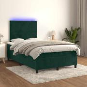 vidaXL Ramsäng med madrass & LED mörkgrön 120x200 cm sammet