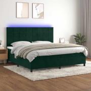 vidaXL Ramsäng med madrass & LED mörkgrön 200x200 cm sammet