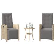 vidaXL Bistrogrupp med dynor 3 delar mixbeige konstrotting