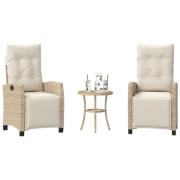 vidaXL Bistrogrupp med dynor 3 delar beige konstrotting