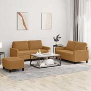 vidaXL Soffgrupp med dynor 3 delar brun sammet